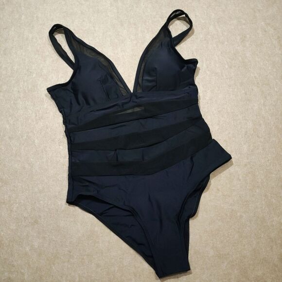 Womens Black Backless Tummy Control One Piece Swimsuit #2 - Picture 4 of 7